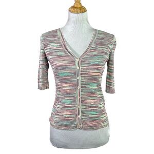 M Missoni Short Sleeve V-Neck Space Dye Look Cardigan Size 44 US 8